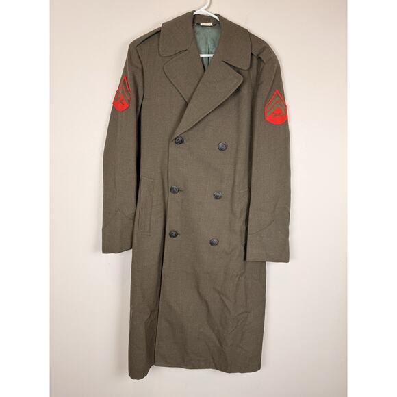 Vintage USMC US Marine Corp Overcoat Coat Sz 34L Wool Trench Serge Alpha Green